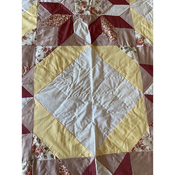 Vintage Bedspread Coverlet Quilt Yellow White Pink Red Floral Queen 100"x92" - Picture 5 of 11